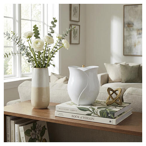 Urne cinéraire en forme de fleur blanche 20 cm 2