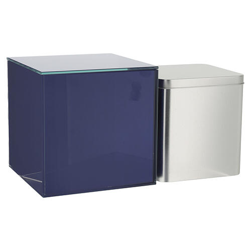 Urne cinéraire cubique en verre bleu 20 cm 5