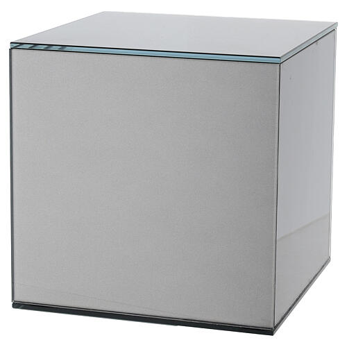 Grey glass cubic cremation urn, 8 in 4