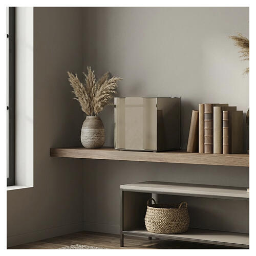 Urna cinerária cúbica de apoio vidro cor bronze 20 cm 2