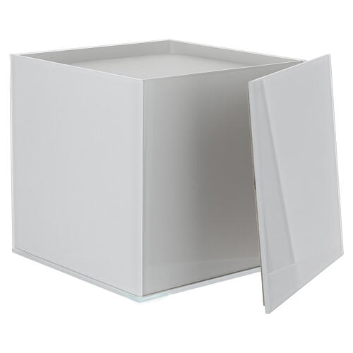 Cubic cinerary urn in white glass, 8 in 3