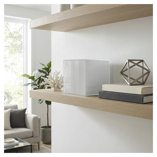 Urna cinerária cúbica de vidro branco 20 cm 2