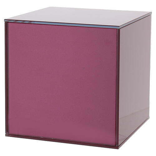 Cubic red glass cinerary urn, 8 in 4