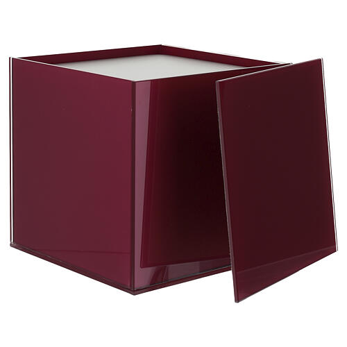Urna cinerária cúbica de vidro vermelho 20 cm 3