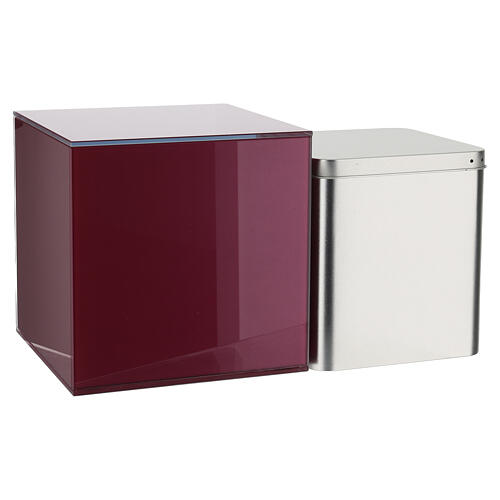 Urna cinerária cúbica de vidro vermelho 20 cm 5