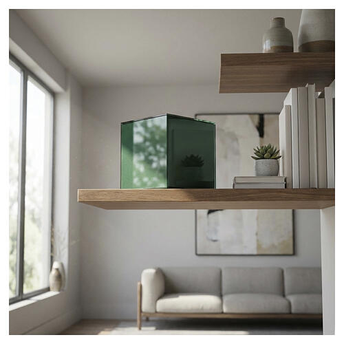 Urne cinéraire en verre vert 20 cm 2