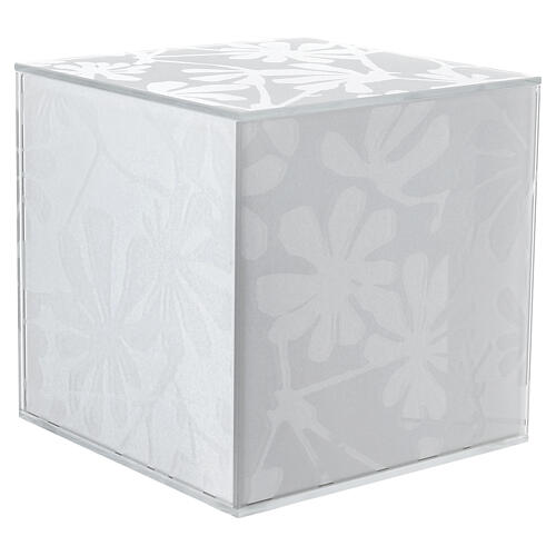 White Glass Cremation Urn with Floral Motif, 20 cm 4