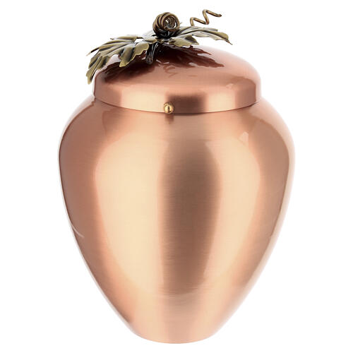 Urna cinerária em cobre com motivo de ramo decorativo 25 cm 3