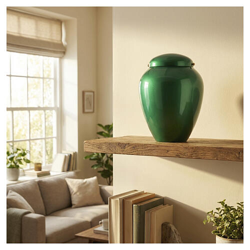 Cinerary urn for cemetery use in green metallised aluminium, 10 in 2