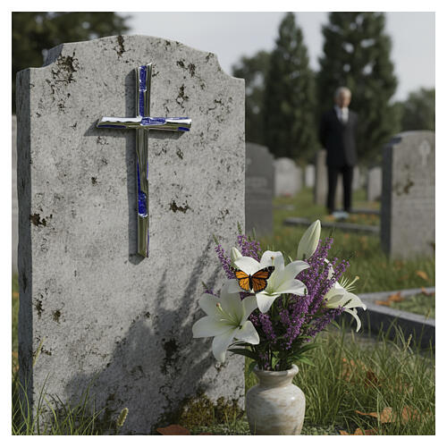 Modern steel cross with blue enamel details for outdoor 2