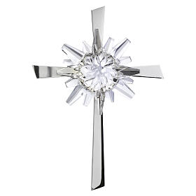 Steel wall cross with crystal flame, 8x6 in
