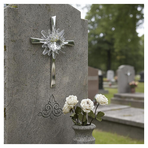 Steel wall cross with crystal flame, 8x6 in 3