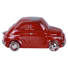 Red car-shaped enamelled ceramic cinerary urn with platinum lustre
