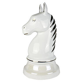 White glazed ceramic horse cremation urn with platinum gloss