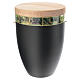 Urne cinéraire biodégradable noir mat bande décorative forêt et couvercle effet bois s1