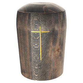 Urna legno di faggio scuro decorazione croce color oro