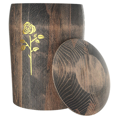 Urne cinéraire bois de hêtre foncé gravure rose dorée 3
