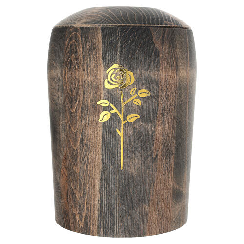 Urna cineraria intaglio rosa color oro in legno faggio scuro 1