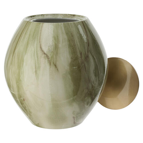 Round porcelain cremation urn with green onyx effect 2