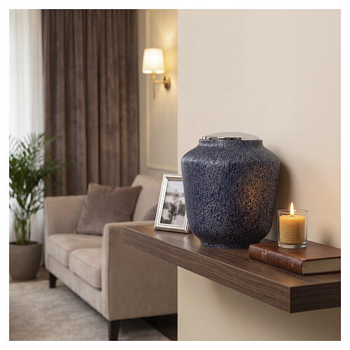 Classic porcelain urn with blue textured finish 2