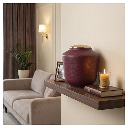 Burgundy cremation urn with floral texture 2