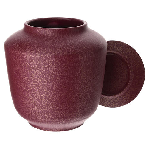 Burgundy cremation urn with floral texture 4