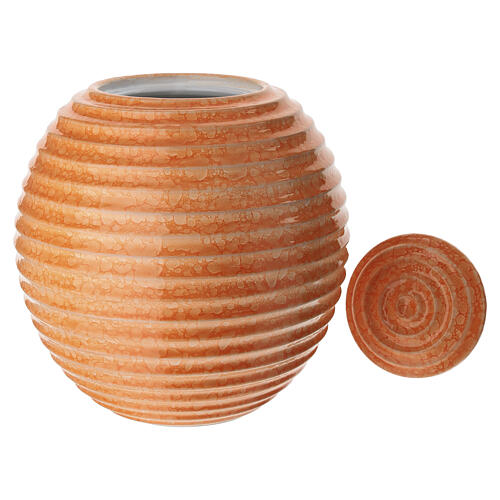 Round ribbed orange funeral urn with crystal effect 2
