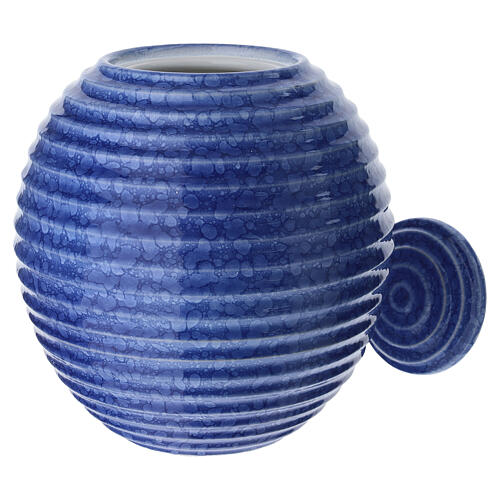 Round blue funeral urn with crystal effect 2