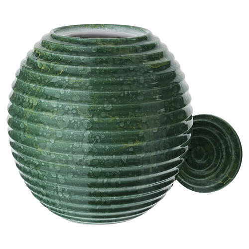 Green ribbed funeral urn with crystal-effect finish 2