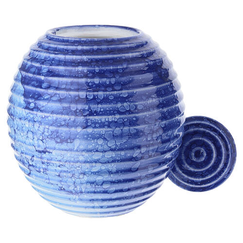 Ribbed porcelain funeral urn in blue and turquoise 2