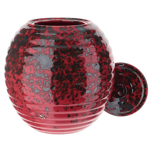 Ribbed red and blue porcelain funeral urn 2