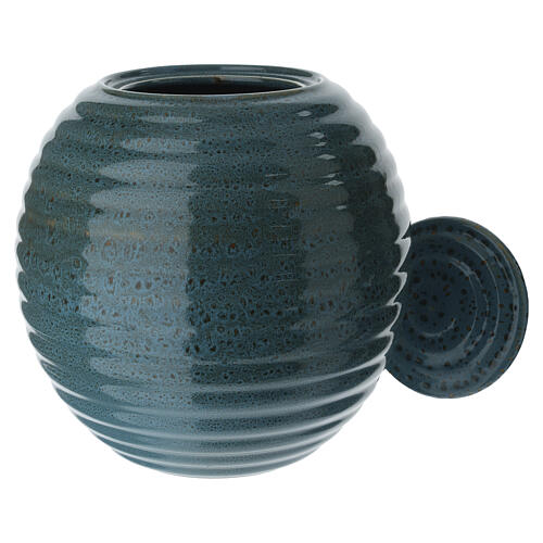 Cremation urn ribbed turquoise porcelain 2