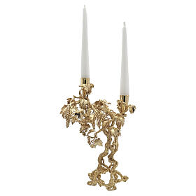 Candelabro de duas chamas banhado a ouro 18K com decoração de uvas e folhas Pical Arte Creazioni
