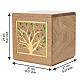 Dona range cremation urn in oak with a 24-carat gold-plated brass Tree of Life appliqué, 8x8 in s3