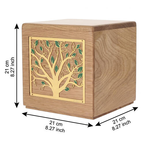 Urna cineraria linea Dona rovere Albero della vita ottone placcato oro 24k 20x20 cm 3