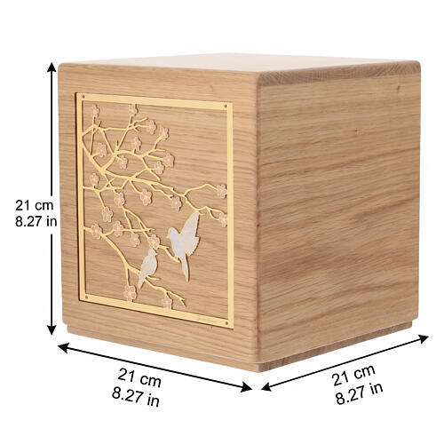 Urne cinéraire chêne modèle « Pace » laiton plaqué or 24K gamme Dona 20x20 cm 3