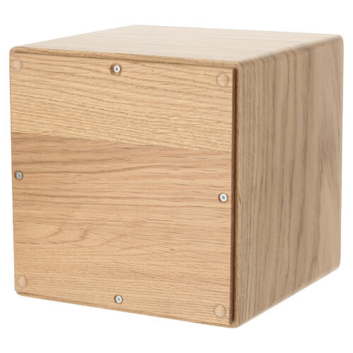 Urna cineraria mod Libertà rovere applicazione ottone placcato oro 24k linea Dona 20x20 cm 5