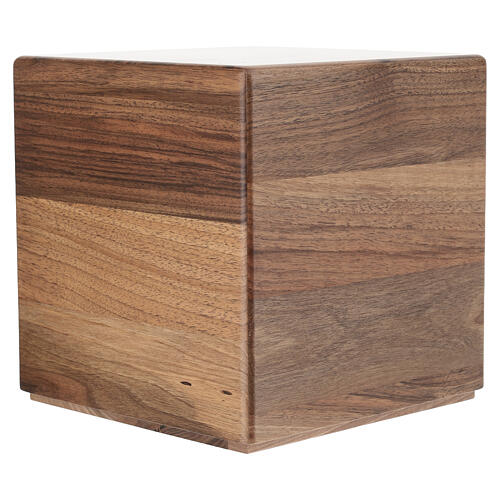 Walnut cremation urn with 24kt gold-plated brass applique, Dona line, 21x21x21 cm Immenso model 4
