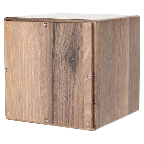 Walnut cremation urn with 24kt gold-plated brass applique, Dona line, 21x21x21 cm Immenso model 5