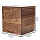 Walnut cremation urn with 24kt gold-plated brass applique, Dona line, 21x21x21 cm Immenso model s3