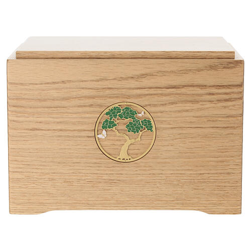 Ascheurne aus Eichen-Massivholz der Produktlinie Dona, Modell Bonsai, aus 24 Karat vergoldetem Messing 20x25x20 cm 1