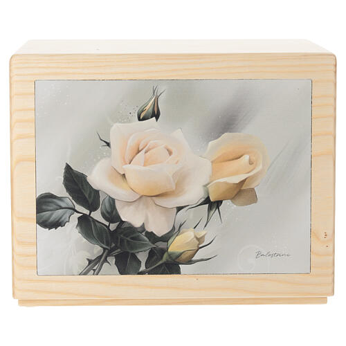 Ascheurne aus Eschenholz der Produktlinie Dona mit Lederapplikation und Rosenmotiv 20x25x20 cm 1