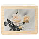 Urna cinerária freixo linha Dona com aplicação de rosas em couro 20x25x20 cm s1