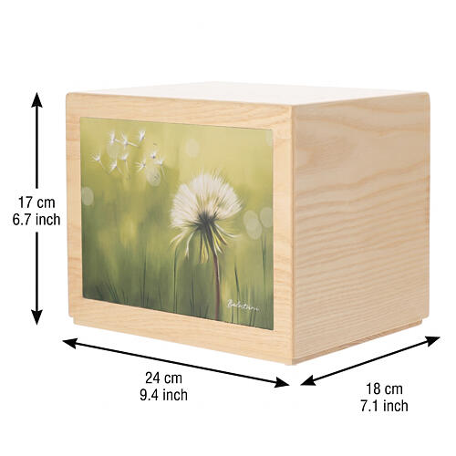 Urna cinerária freixo modelo Soffio com aplicação em couro 20x25x20 cm linha Dona 3