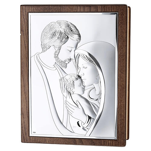 Ascheurne in Buchform aus Eschenholz der Produktlinie Dona mit Reliefbild der Heiligen Familie und 999er Silberauflage 35x30x15 cm 1