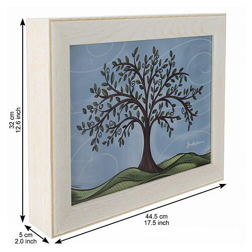 Unica range rectangular cremation urn in ash wood with genuine leather Tree of Life, 18x2x14 in 3
