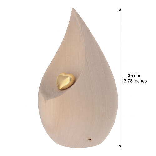 Lacrima Cremation Urn in linden wood with gold heart, Val Gardena 3