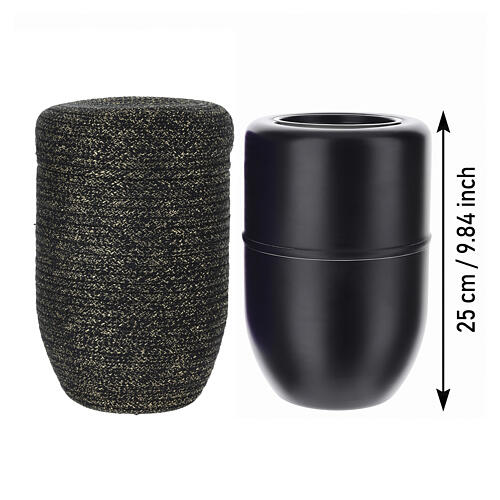 InCorda "Cuore d'Oro"-line cremation urn with black weave and gold filaments 3