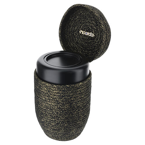 InCorda "Cuore d'Oro"-line cremation urn with black weave and gold filaments 4