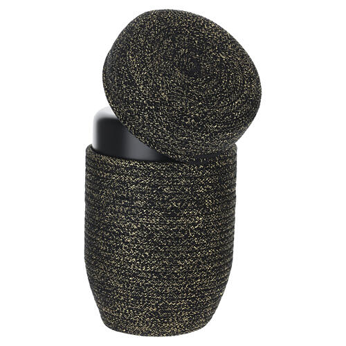 InCorda "Cuore d'Oro"-line cremation urn with black weave and gold filaments 5